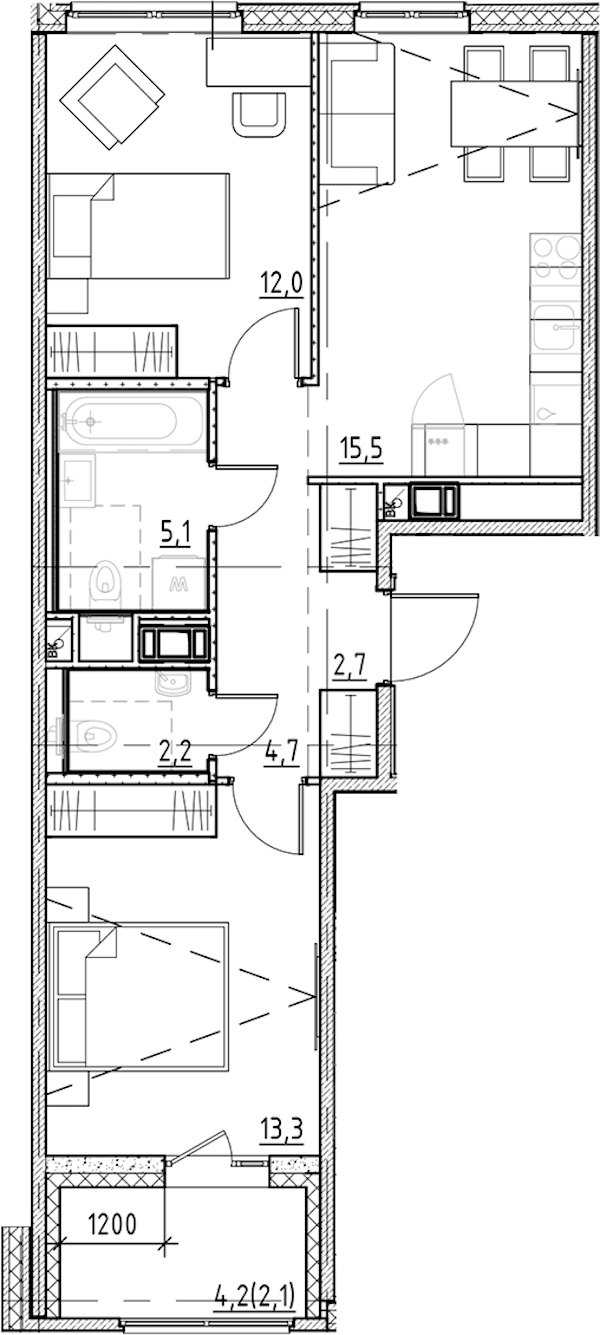 2-комнатная квартира 57.6 м², 6/8 эт., ЖК «Янила Форест»